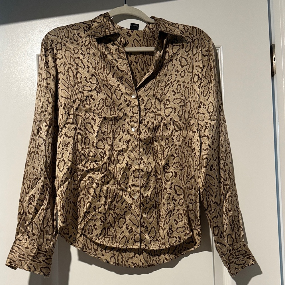 Stylish 100% silk Animal Print Button-Down Shirt